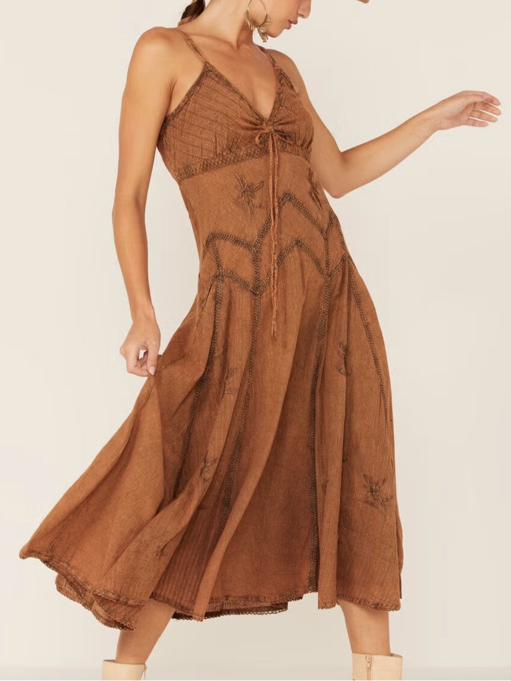 Scully Women’s Long Spaghetti Strap 100% Cotton Dress Copper Brown Size S - Picture 5 of 14